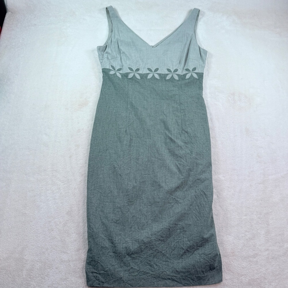 Laundry by Shelli Segal Vintage 90s Grey Colorblock Floral Sheath‎ Dress L9826 - Picture 2 of 9